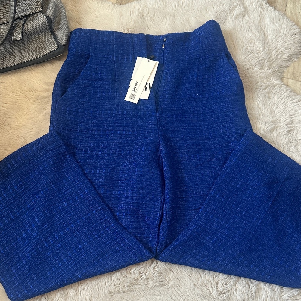 NWT Zara Royal Blue Textured Trousers
